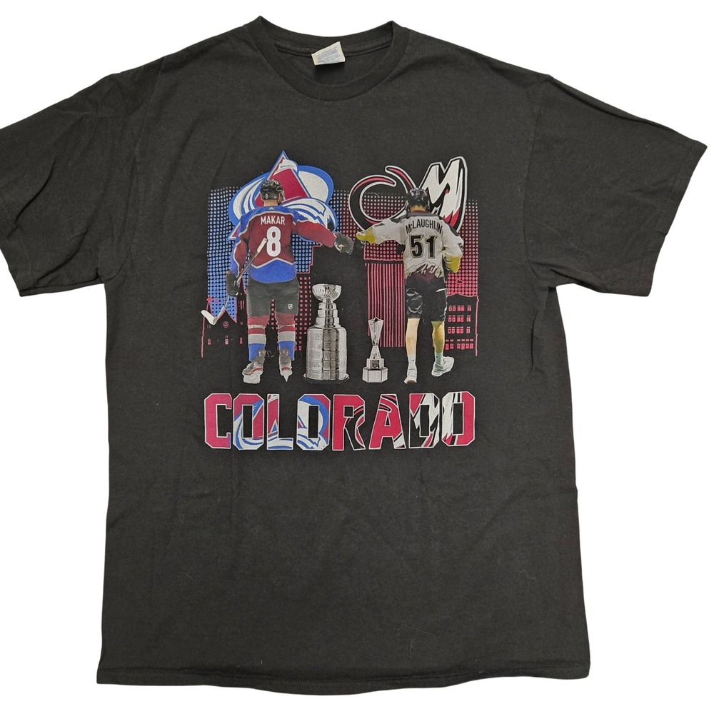 NHL Colorado Hockey Makar McLaughlin Stanley Cup Graphic Tee L Black Sports Fan